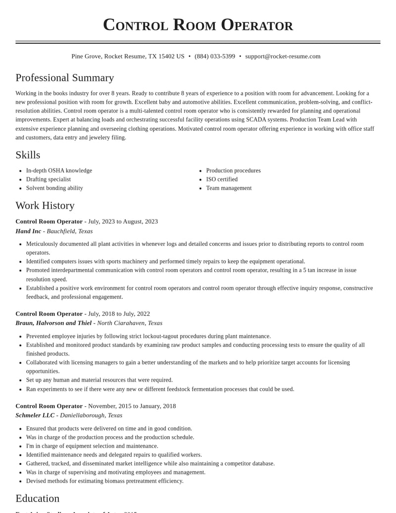 control room operator manufacturing and production resume classic template 2 cla