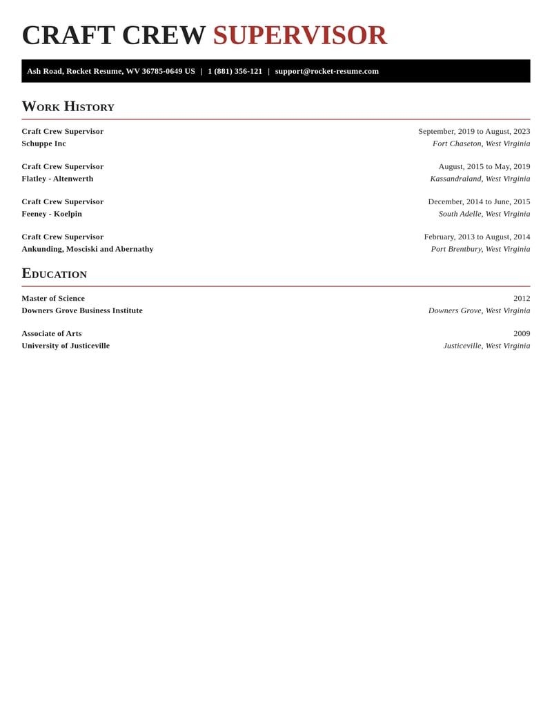 craft crew supervisor manufacturing and production resume exquisite template 1 exq