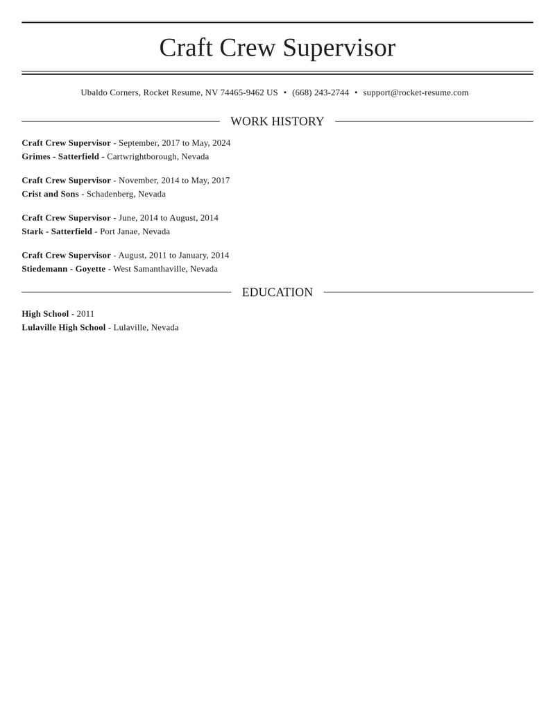craft crew supervisor manufacturing and production resume elegant template 2 ele