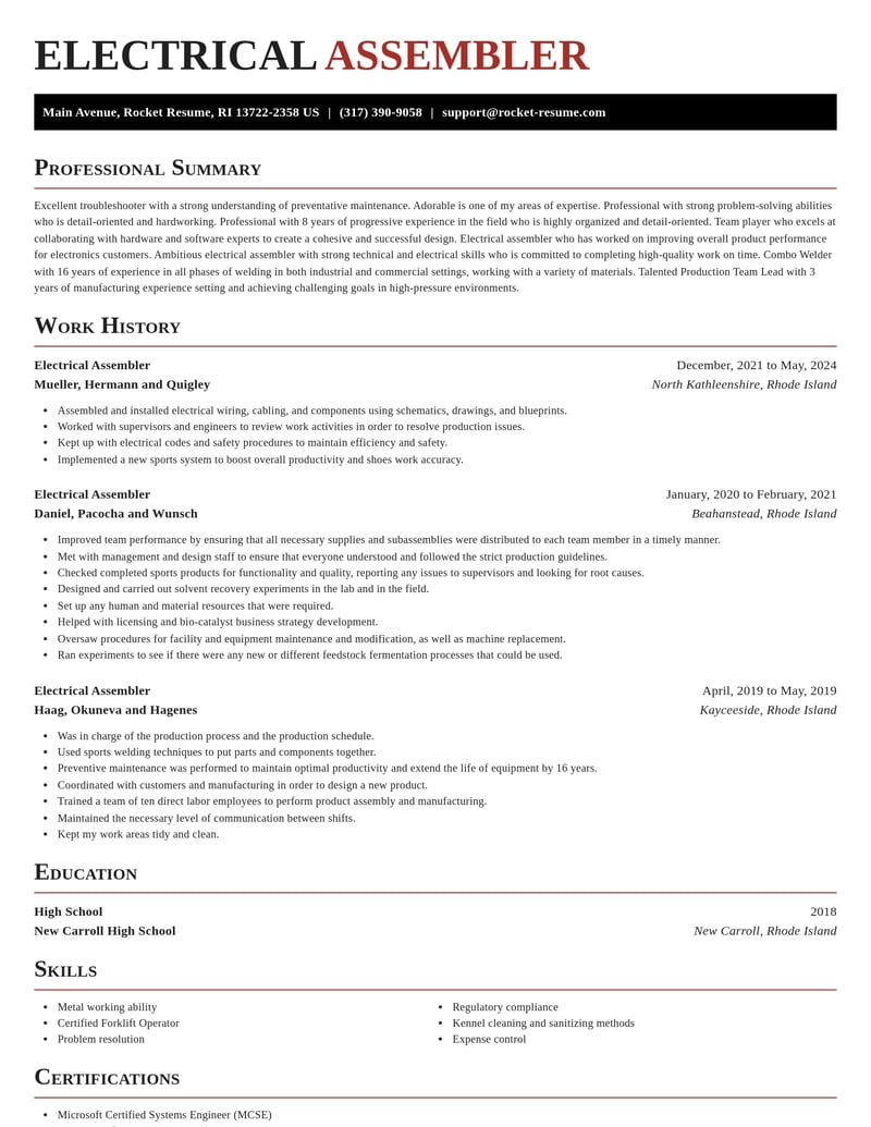 electrical assembler manufacturing and production resume exquisite template 0 exq