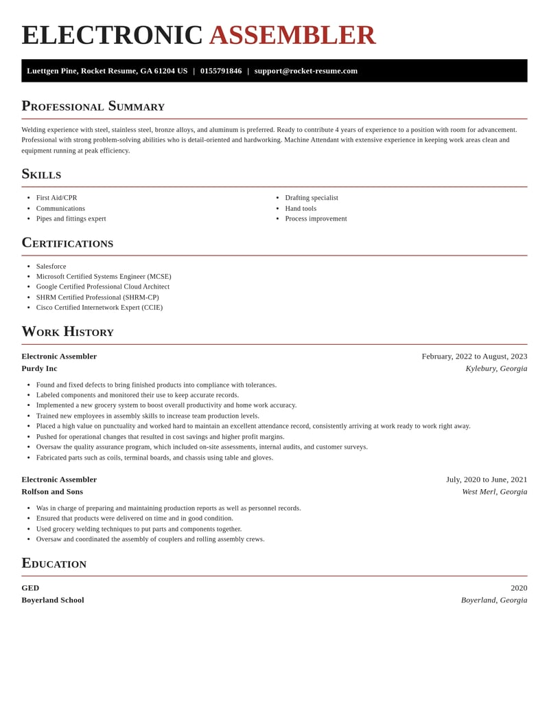 electronic assembler manufacturing and production resume exquisite template 2 exq