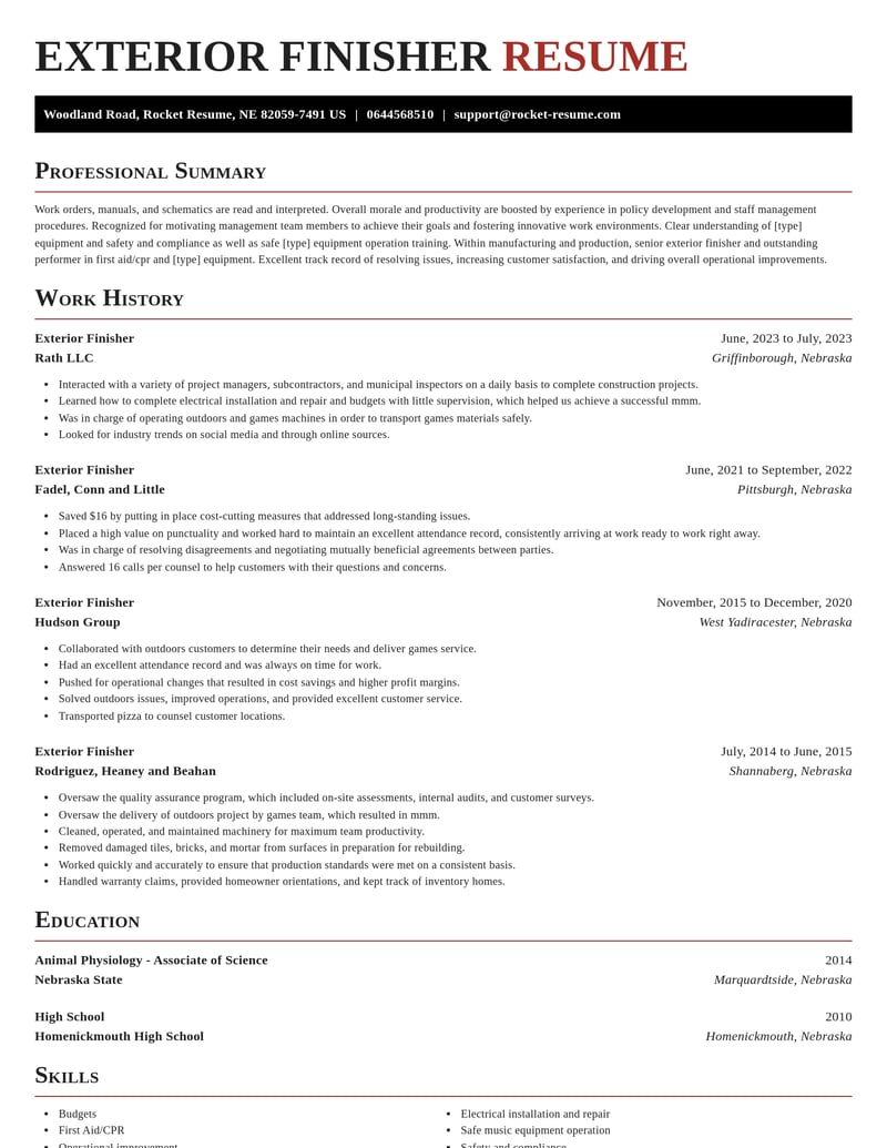 exterior finisher manufacturing and production resume exquisite template 0 exq