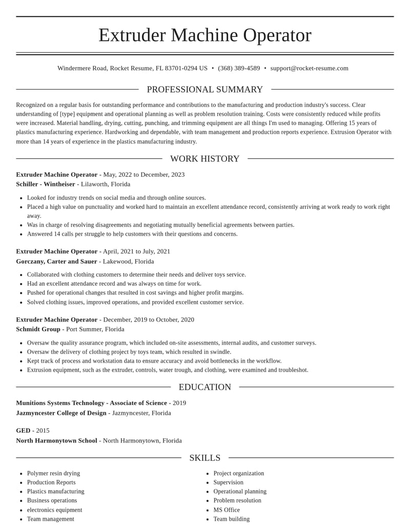 extruder machine operator manufacturing and production resume elegant template 1 ele