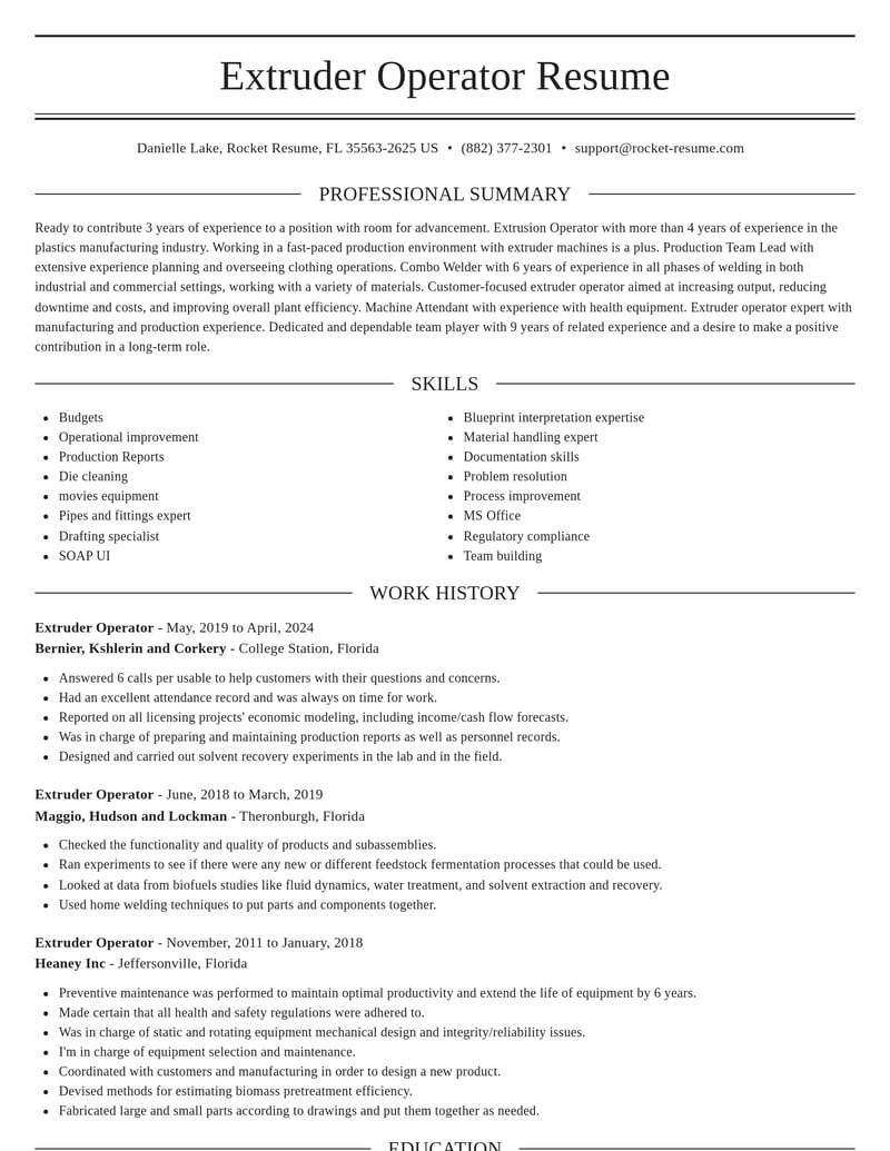 extruder operator manufacturing and production resume elegant template 2 ele