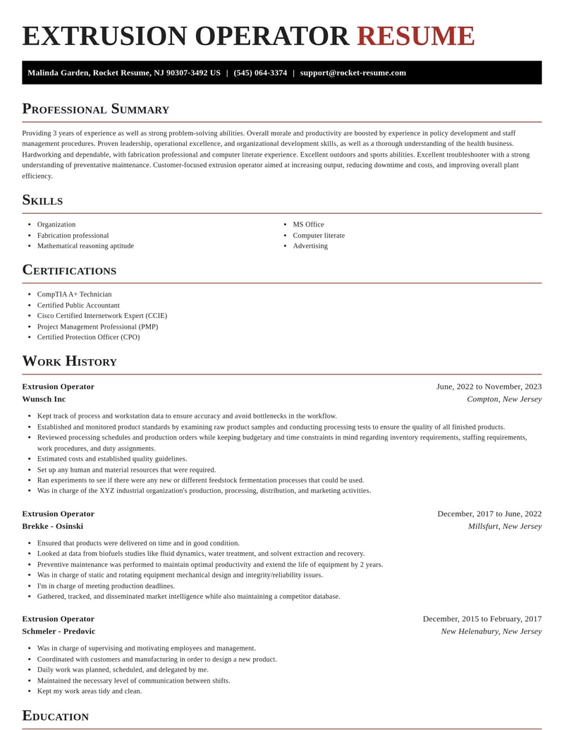 extrusion operator manufacturing and production resume exquisite template 2 exq