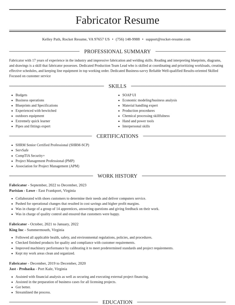 fabricator manufacturing and production resume elegant template 1 ele