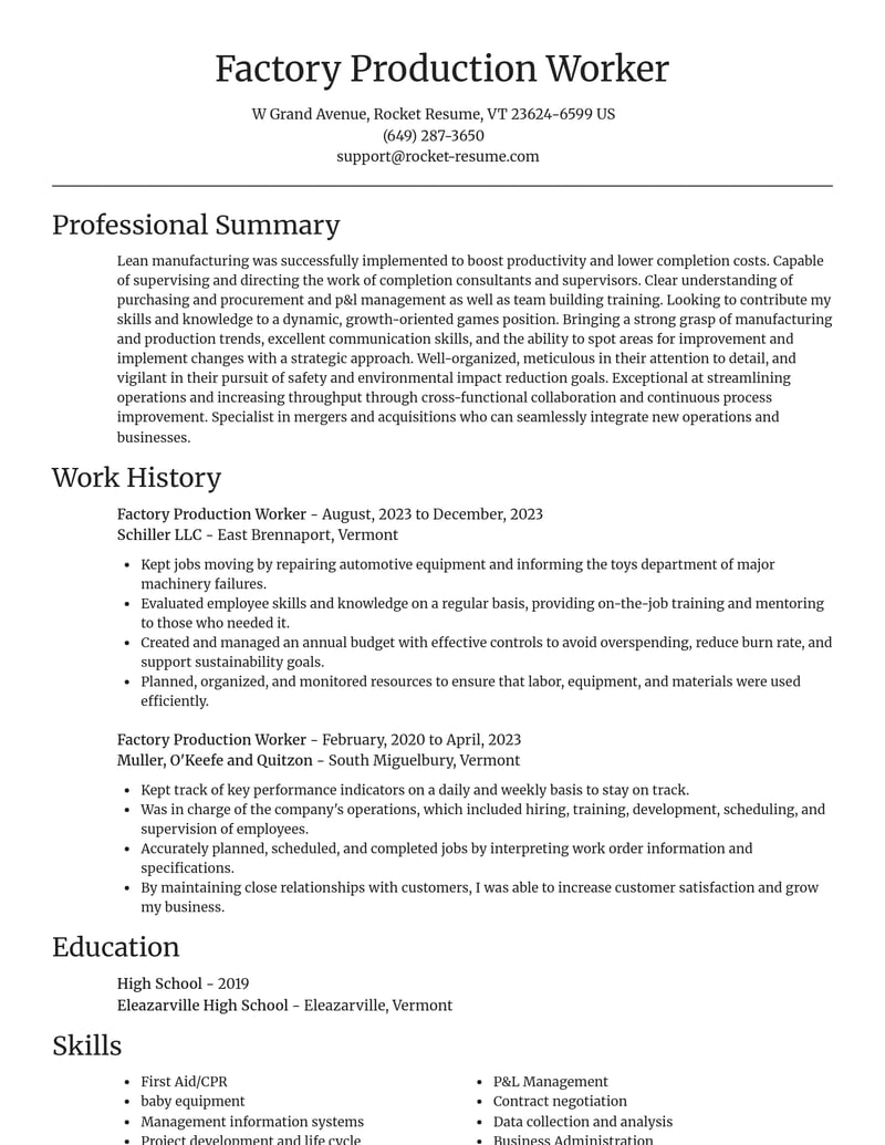 factory production worker manufacturing and production resume focal point template 2 foc