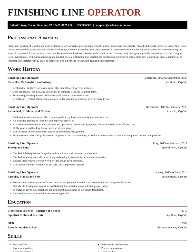 finishing line operator manufacturing and production resume exquisite template 2 exq