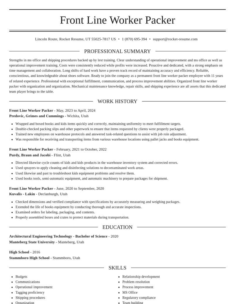 front line worker packer manufacturing and production resume elegant template 0 ele