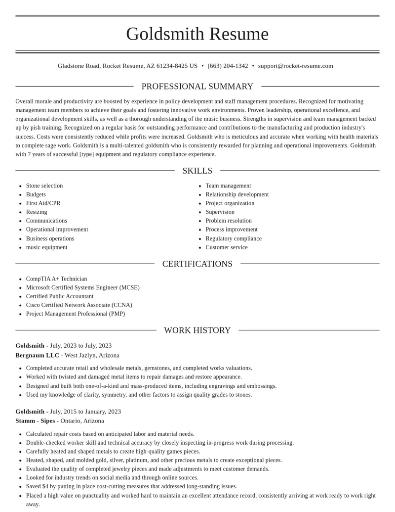 goldsmith manufacturing and production resume elegant template 0 ele