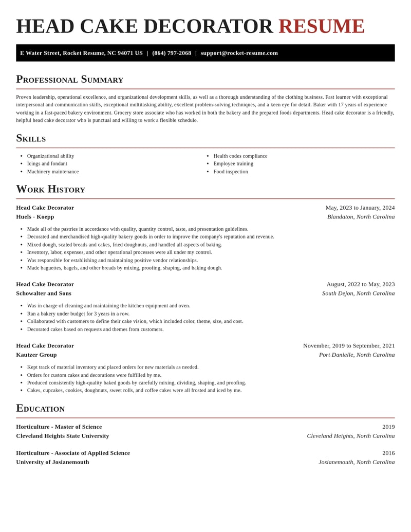head cake decorator manufacturing and production resume exquisite template 2 exq