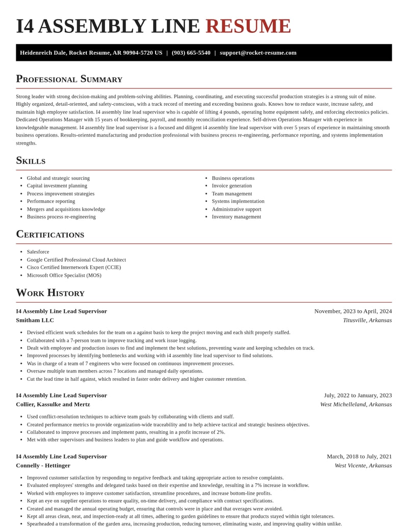 i 4 assembly line lead supervisor manufacturing and production resume exquisite template 1 exq