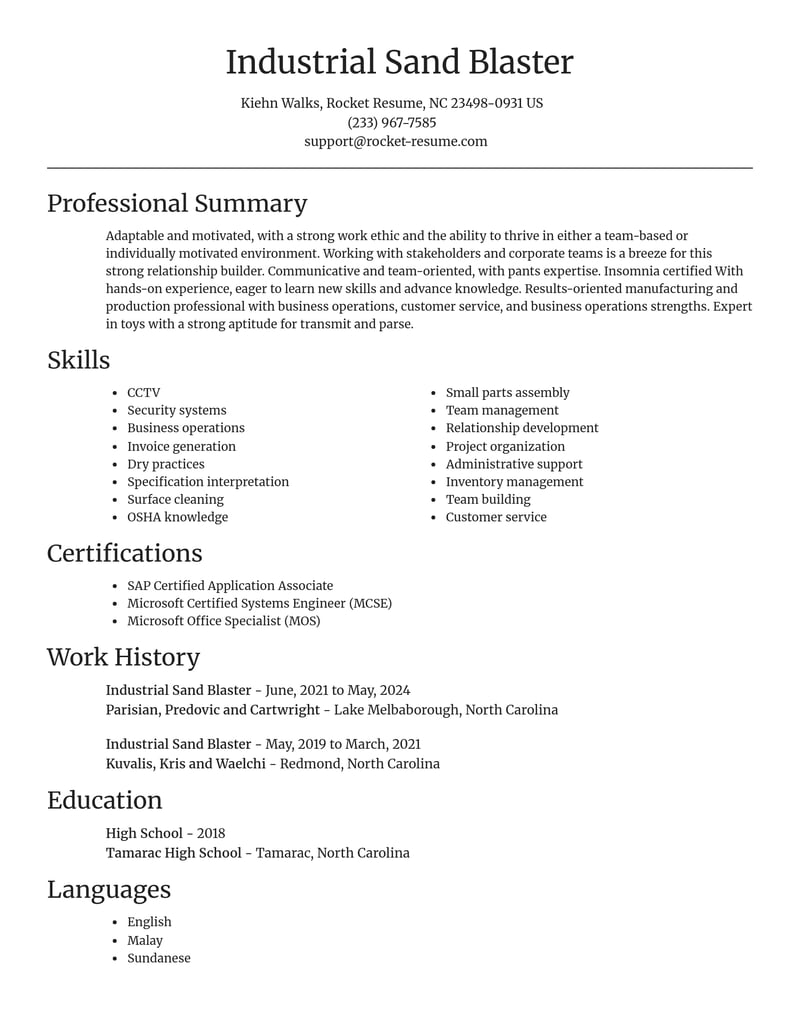 industrial sand blaster manufacturing and production resume focal point template 0 foc