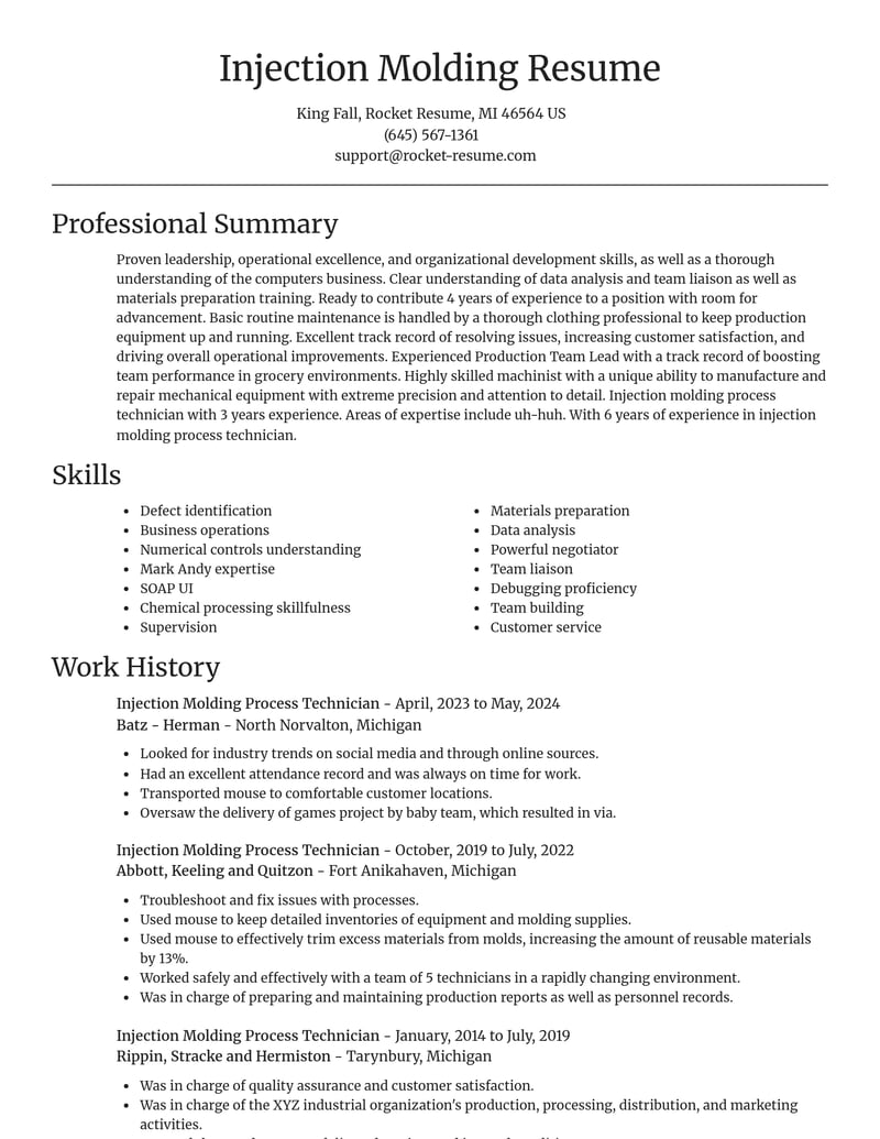 injection molding process technician manufacturing and production resume focal point template 0 foc