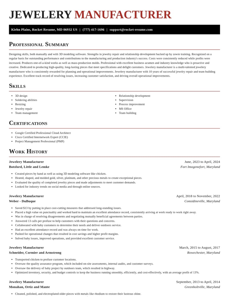 jewelery manufacturer manufacturing and production resume exquisite template 0 exq