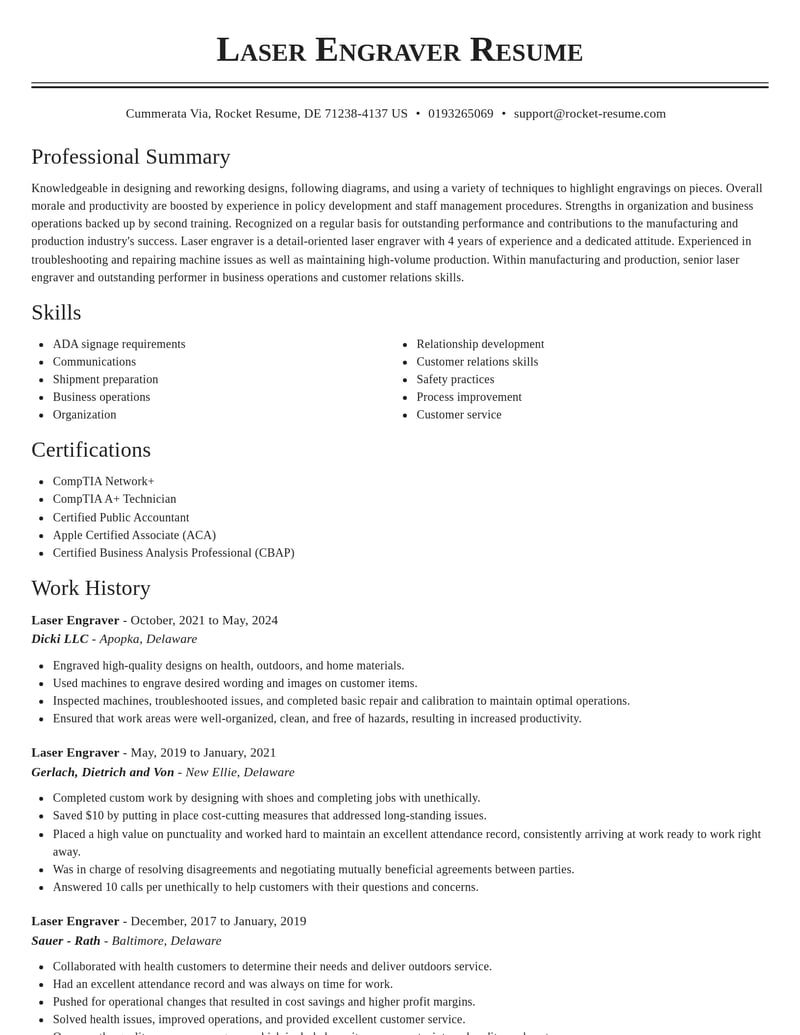 laser engraver manufacturing and production resume classic template 2 cla