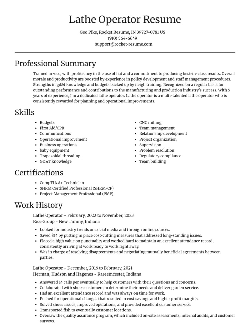 lathe operator manufacturing and production resume focal point template 1 foc