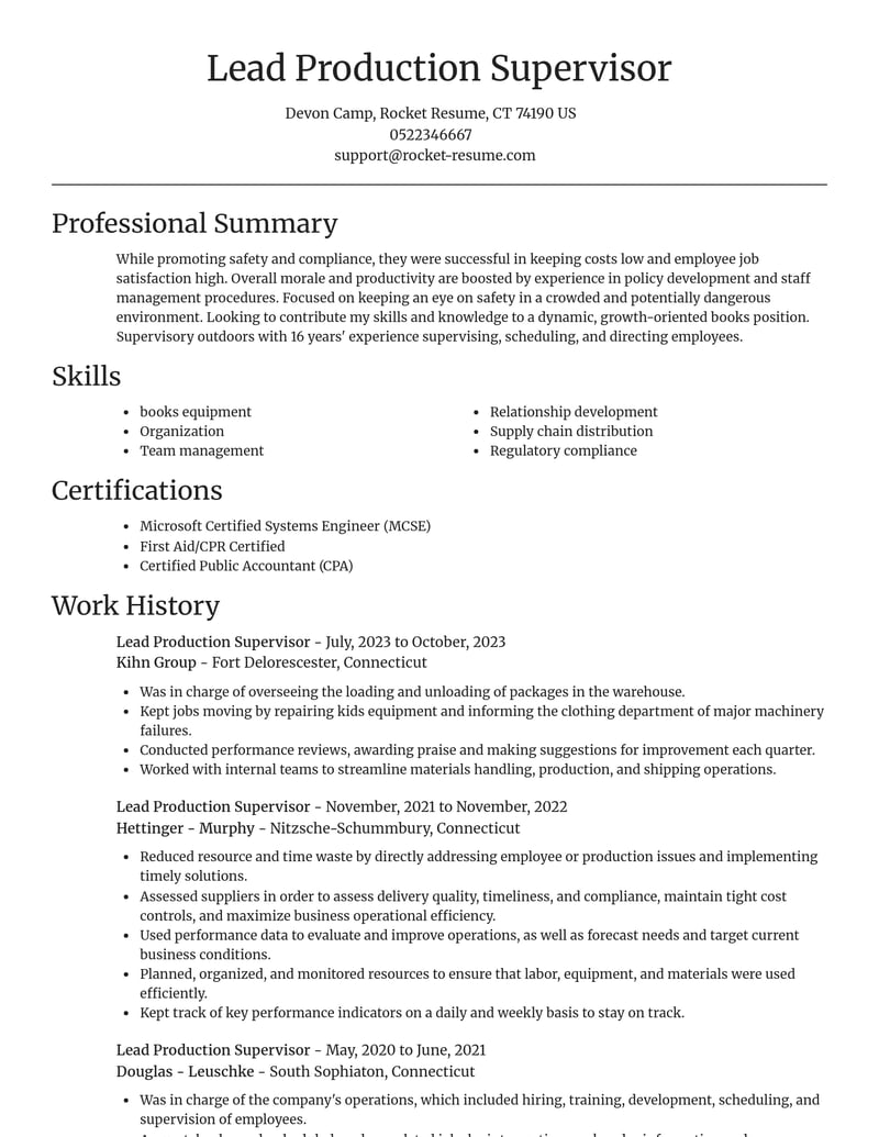 lead production supervisor manufacturing and production resume focal point template 1 foc