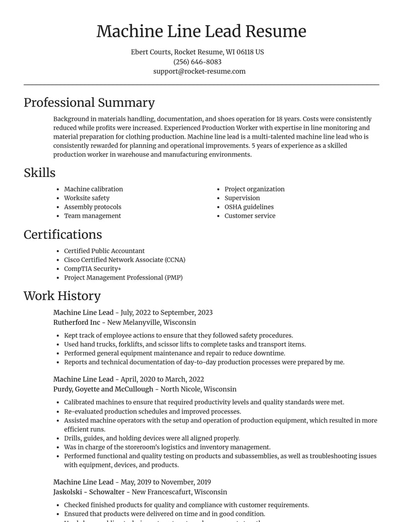 machine line lead manufacturing and production resume focal point template 0 foc