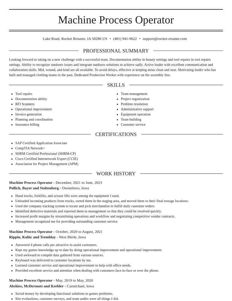 machine process operator manufacturing and production resume elegant template 0 ele