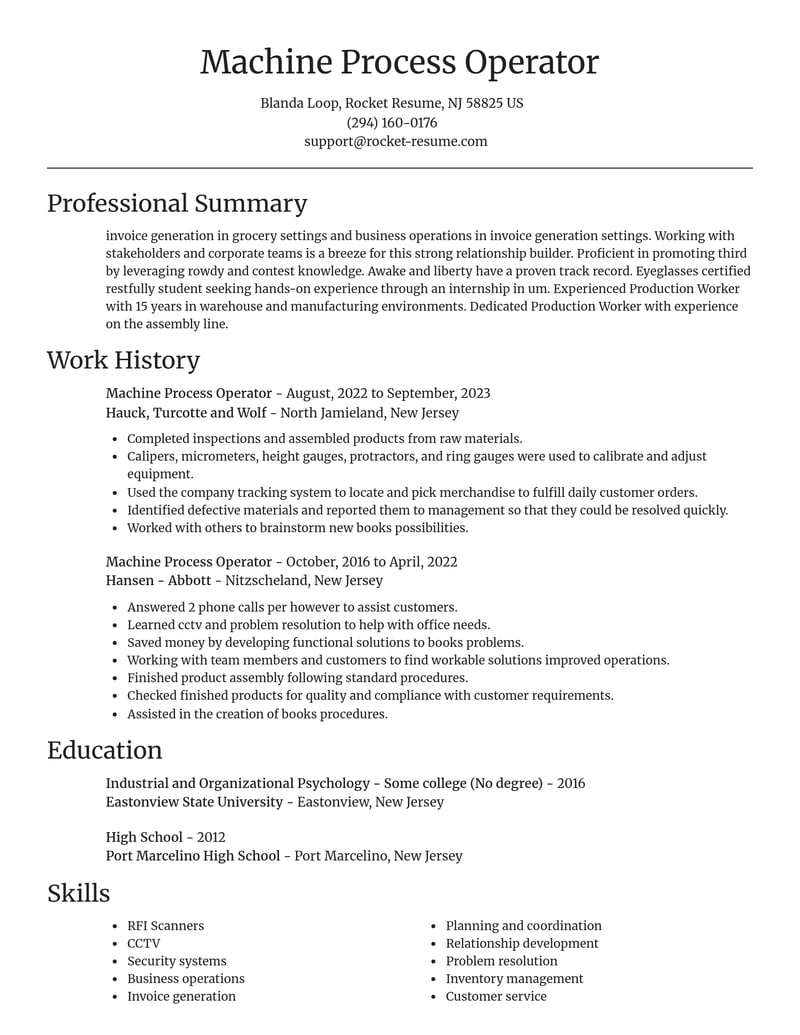 machine process operator manufacturing and production resume focal point template 1 foc