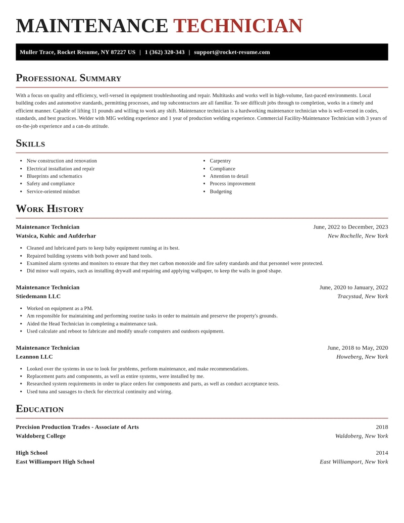 maintenance technician manufacturing and production resume exquisite template 0 exq