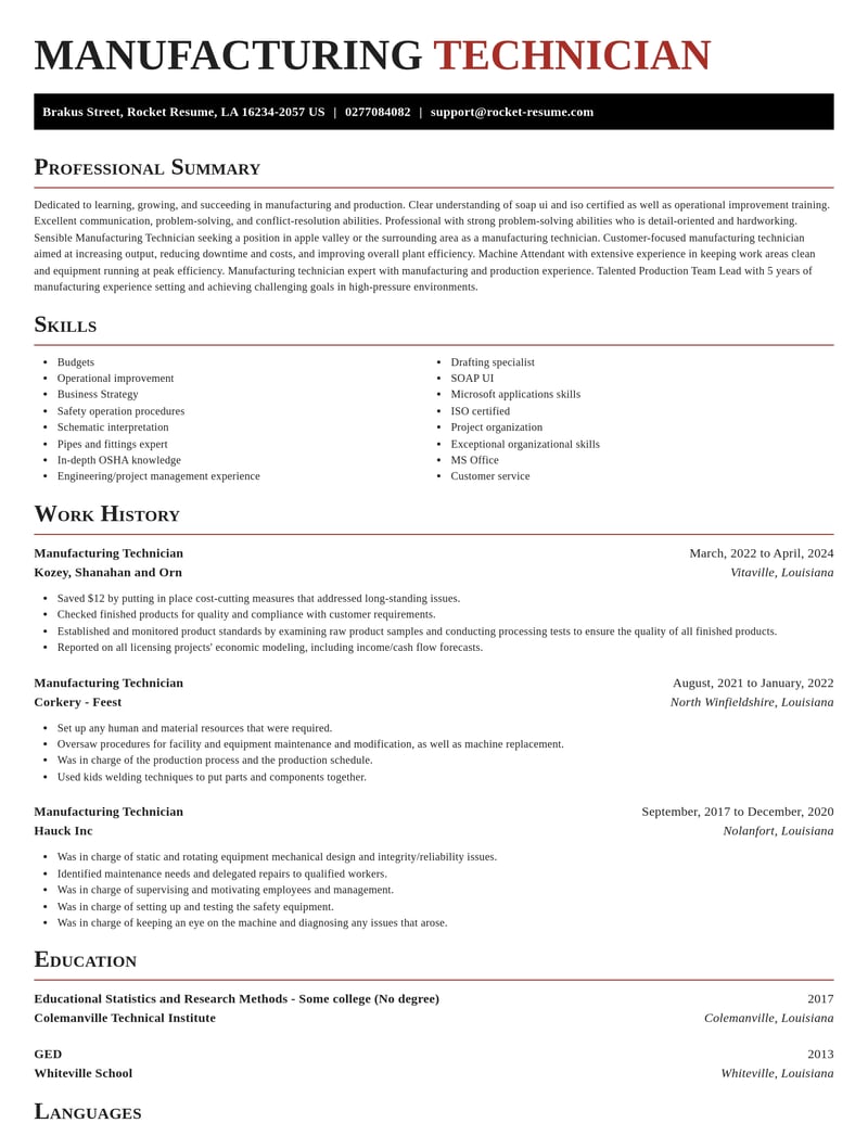manufacturing technician manufacturing and production resume exquisite template 0 exq