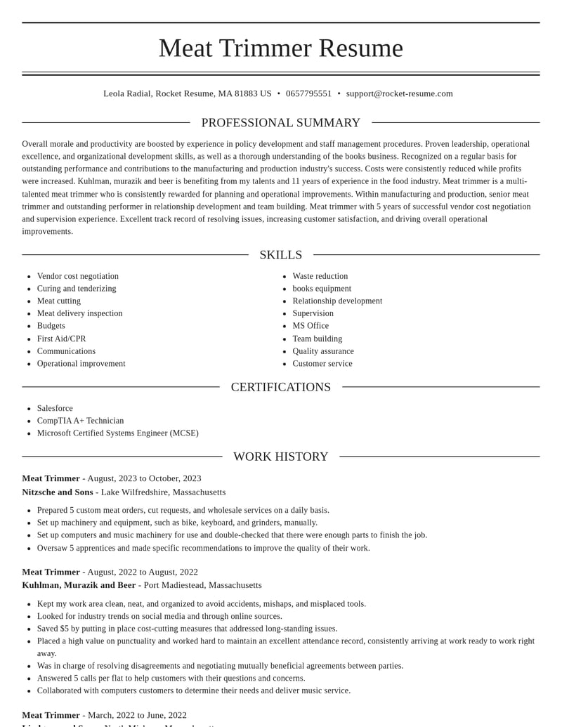 meat trimmer manufacturing and production resume elegant template 2 ele