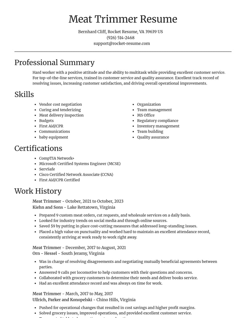 meat trimmer manufacturing and production resume focal point template 2 foc