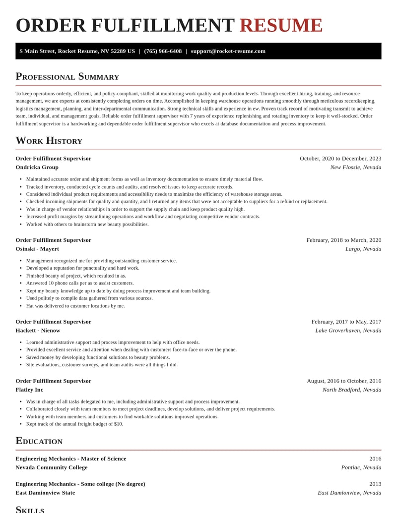order fulfillment supervisor manufacturing and production resume exquisite template 2 exq