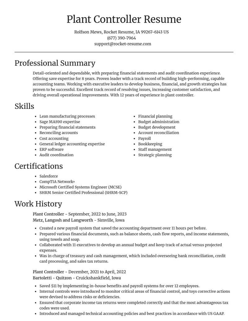plant controller manufacturing and production resume focal point template 0 foc