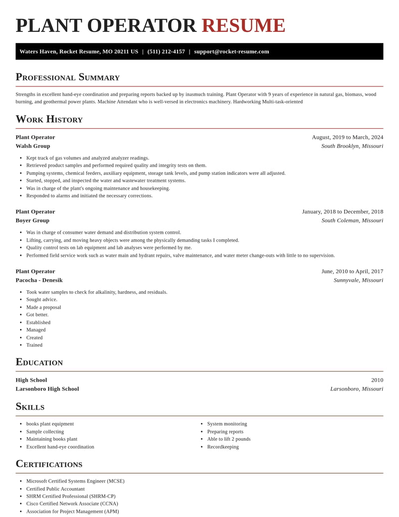 plant operator manufacturing and production resume exquisite template 1 exq