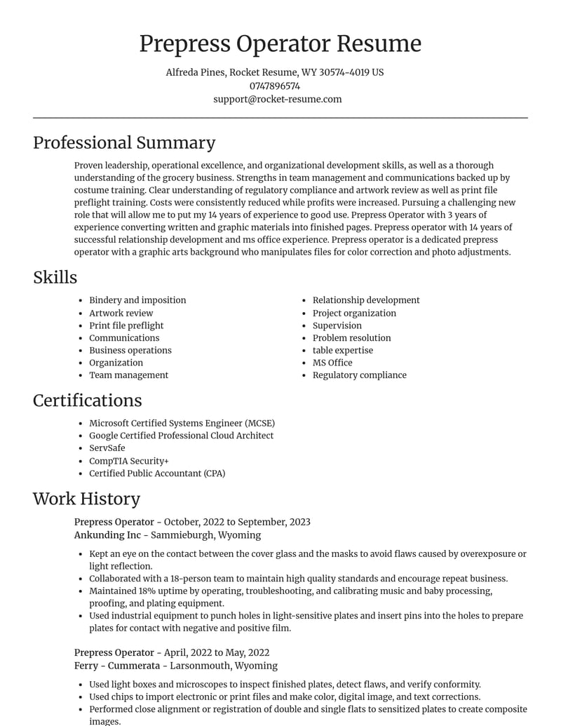 prepress operator manufacturing and production resume focal point template 2 foc