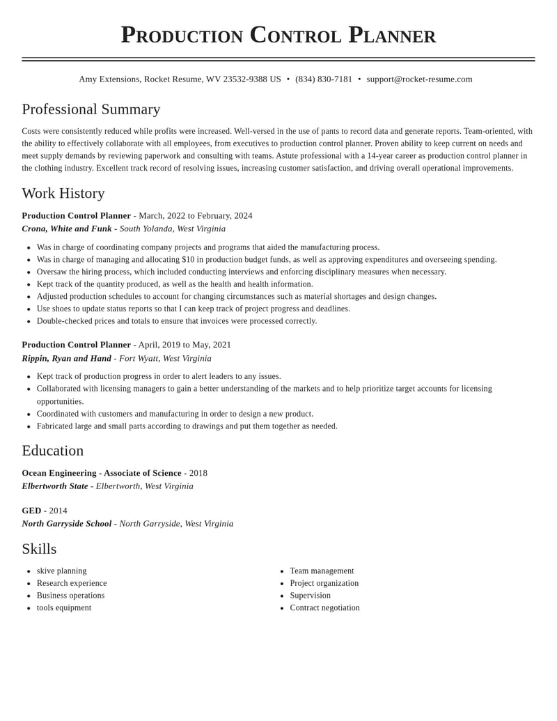 production control planner manufacturing and production resume classic template 0 cla