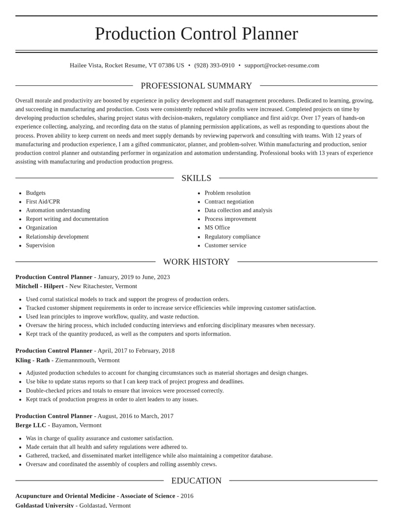 production control planner manufacturing and production resume elegant template 1 ele