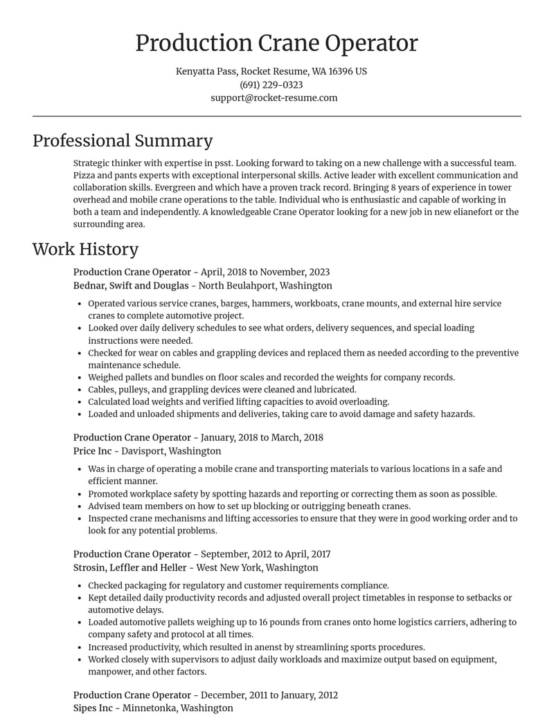 production crane operator manufacturing and production resume focal point template 2 foc