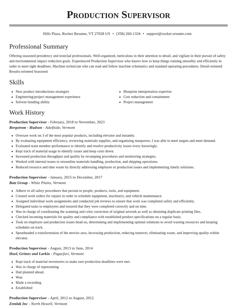 production supervisor manufacturing and production resume classic template 2 cla