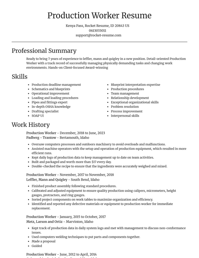 production worker manufacturing and production resume focal point template 0 foc