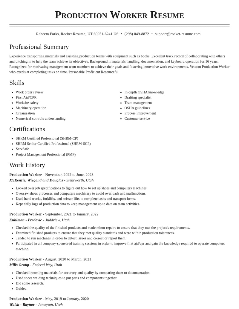 production worker manufacturing and production resume classic template 1 cla