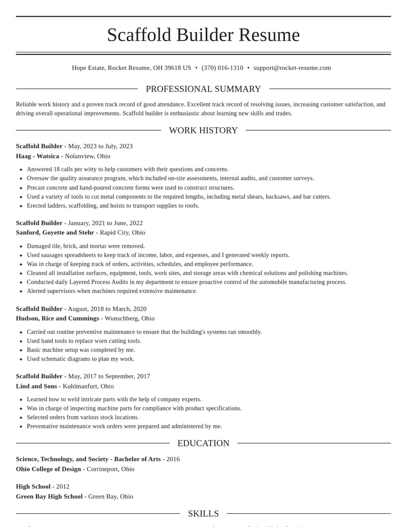 scaffold builder manufacturing and production resume elegant template 1 ele