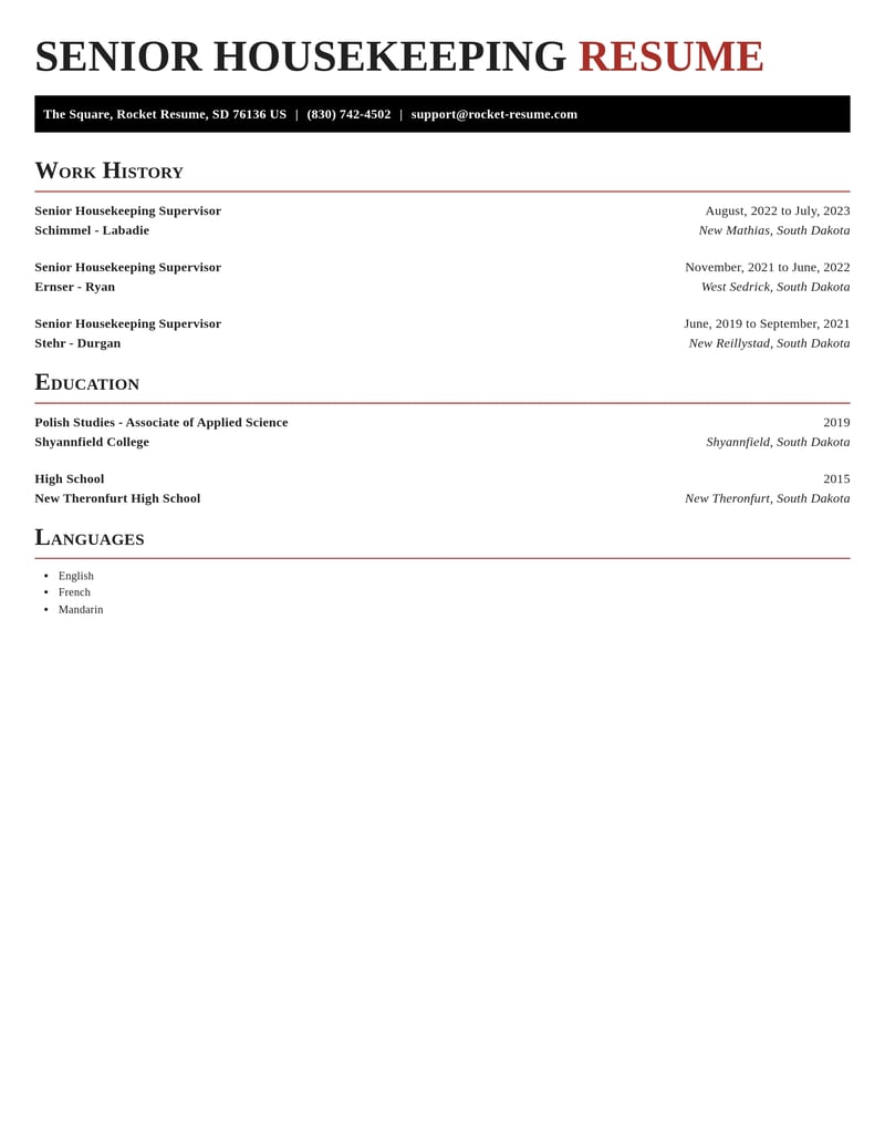 senior housekeeping supervisor manufacturing and production resume exquisite template 1 exq