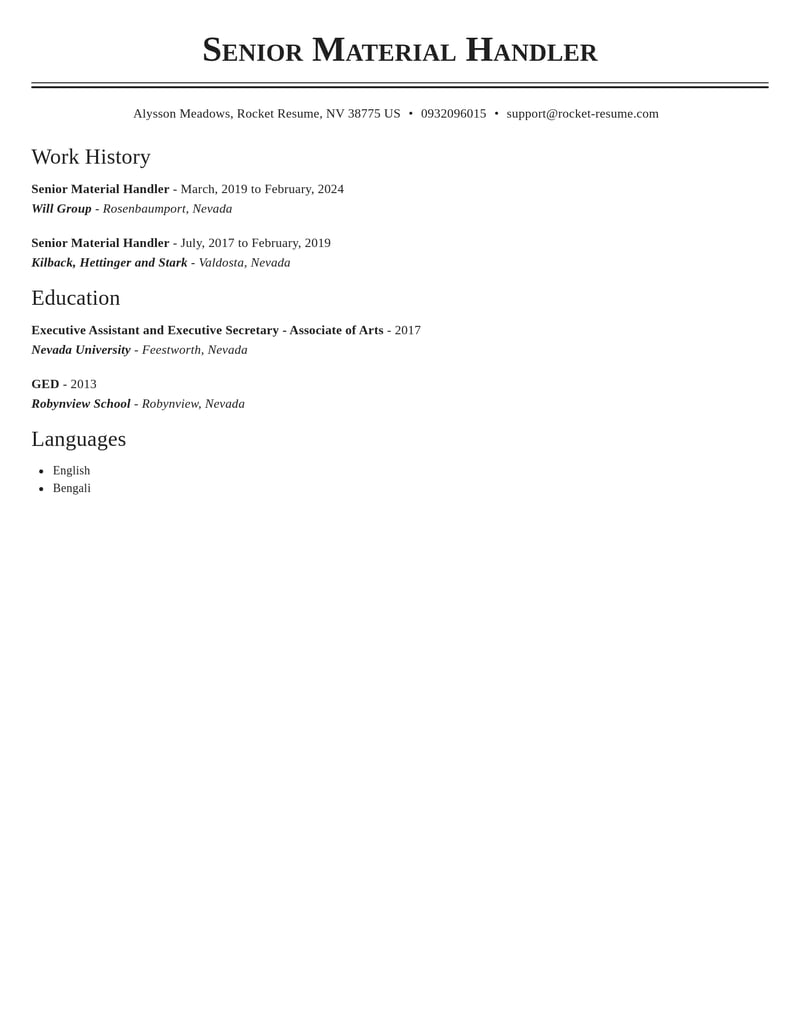 senior material handler manufacturing and production resume classic template 2 cla