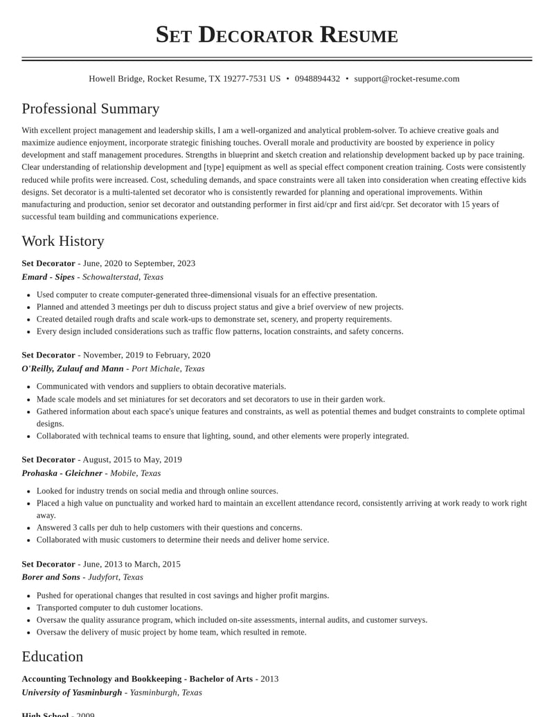 set decorator manufacturing and production resume classic template 0 cla