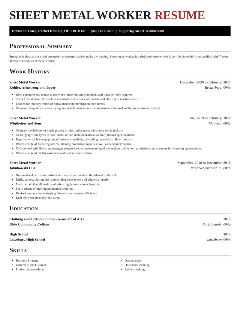 sheet metal worker manufacturing and production resume exquisite template 0 exq