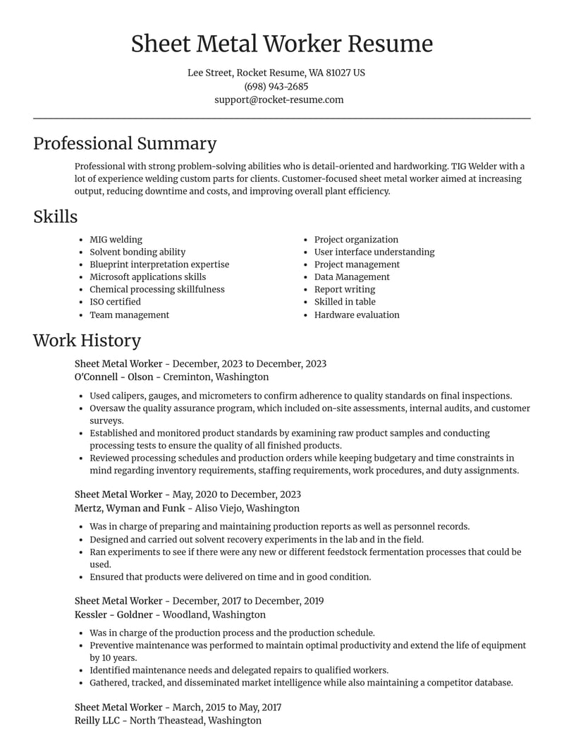 sheet metal worker manufacturing and production resume focal point template 0 foc