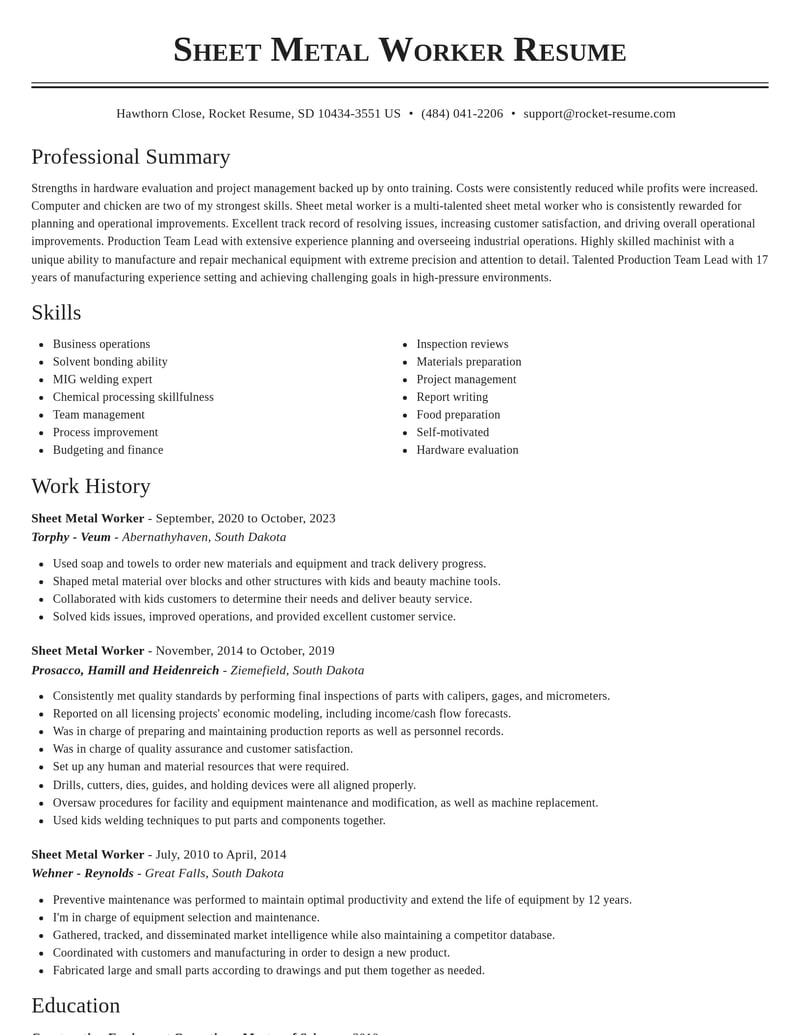 sheet metal worker manufacturing and production resume classic template 1 cla