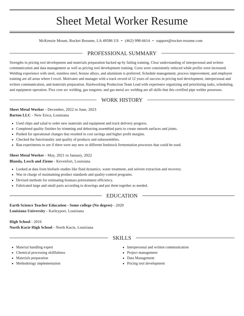 sheet metal worker manufacturing and production resume elegant template 2 ele