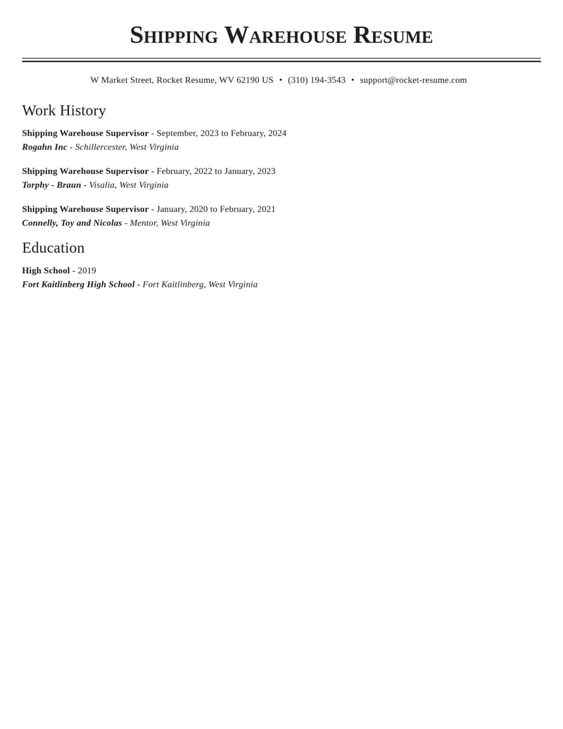 shipping warehouse supervisor manufacturing and production resume classic template 0 cla