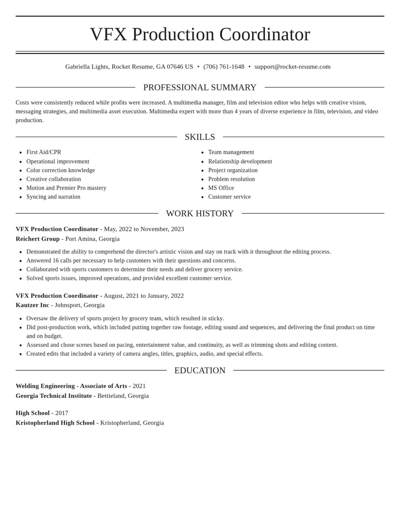 vfx production coordinator manufacturing and production resume elegant template 0 ele