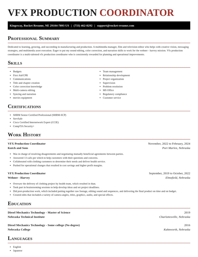 vfx production coordinator manufacturing and production resume exquisite template 2 exq